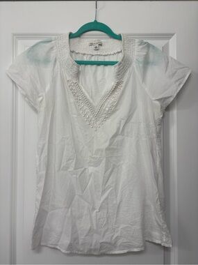 Banana Republic White Smocked V-Neck Embellished Tunic